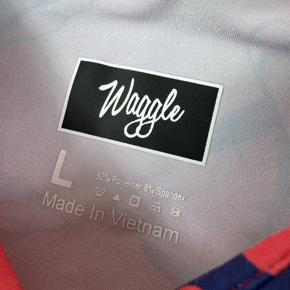 Waggle Red Blue Shark AOP Performance Golf Polo Size Large - Picture 4 of 5